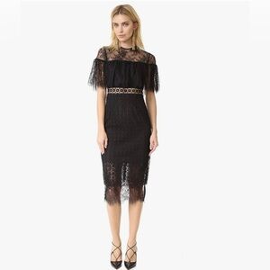 Cynthia Rowley Combo Delicate And Geo Lace Midi Fitted Dress with Sheer Yoke
